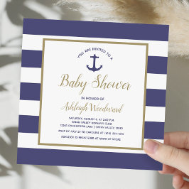 Invitación Baby Shower de Anclaje Náutico Cuadrado de la Mari