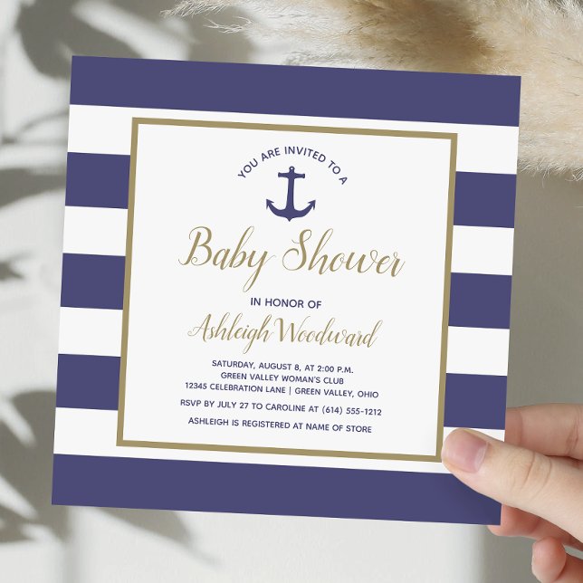 Invitación Baby Shower de Anclaje Náutico Cuadrado de la Mari (Subido por el creador)