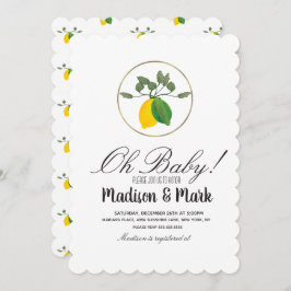 Invitación Baby Shower de anillo de Relieve metalizado limón 