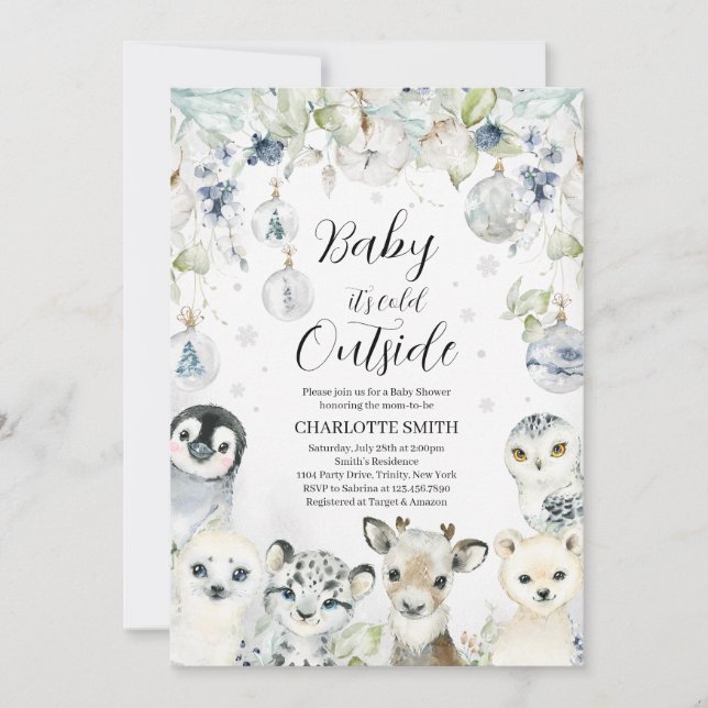Invitación Baby Shower de Animales Árticos de Invierno (Anverso)