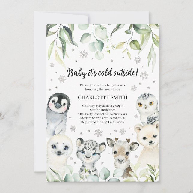 Invitación Baby Shower de Animales Árticos de Invierno (Anverso)
