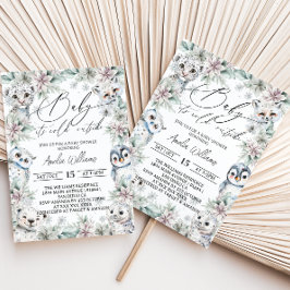 Invitación Baby Shower de Animales Árticos Florales de Invier
