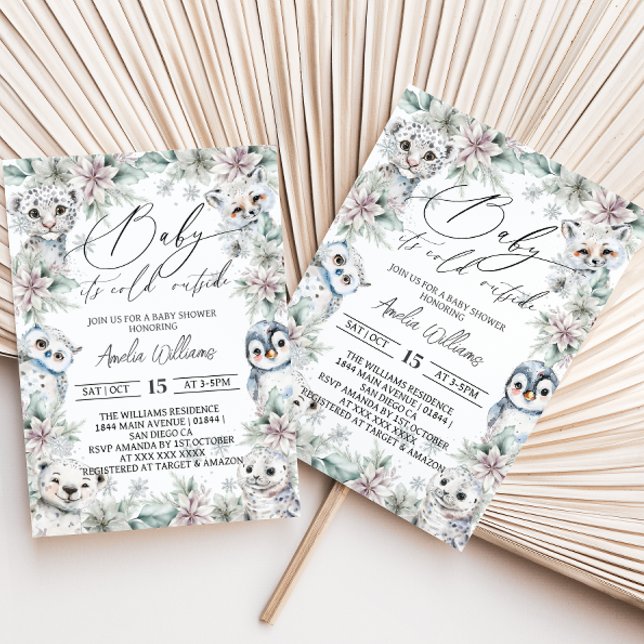 Invitación Baby Shower de Animales Árticos Florales de Invier (Subido por el creador)