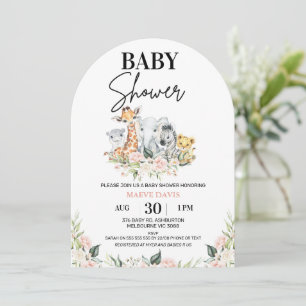 Invitación Baby Shower de animales azúcares florales rosados