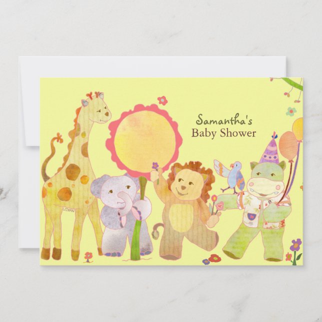 Invitación Baby Shower de animales de bebé de la jungla de Sa (Anverso)