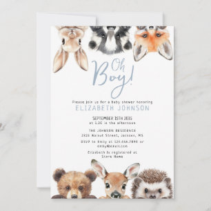 Invitación Baby Shower De Animales De Blue Oh Boy Forest Wood