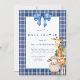 Invitación Baby Shower de animales de bosque de Blue Bow