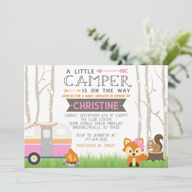 Invitación Baby Shower de animales de bosque de bosques de ca (Anverso de pie)