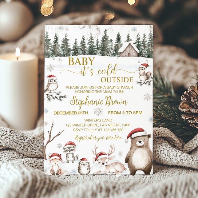 Invitación Baby Shower de animales de bosque de invierno (Subido por el creador)