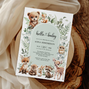 Invitación Baby Shower de animales de bosque de vegetación de