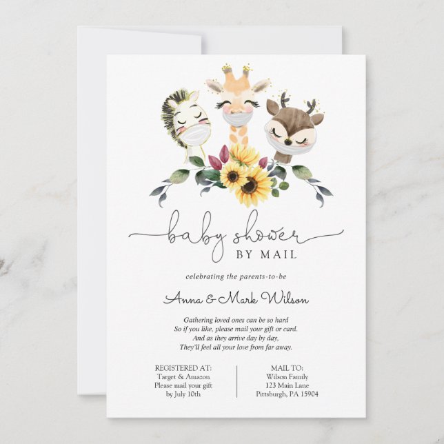 Invitación Baby Shower de Animales de Distancia Social por Co (Anverso)