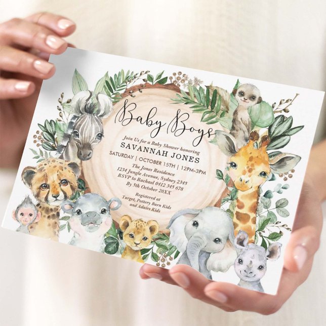 Invitación Baby Shower de animales de gafas gemelas Jungle Sa (Subido por el creador)