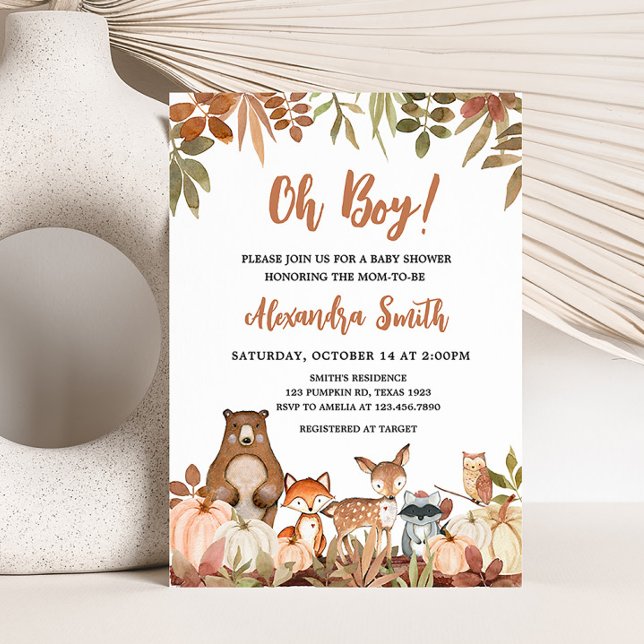 Invitación Baby Shower de animales de la calabaza de Woodland (Pumpkin Woodland Animals Baby Shower Invitation)
