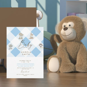 Invitación Baby Shower de animales de la cometa marrón y azul