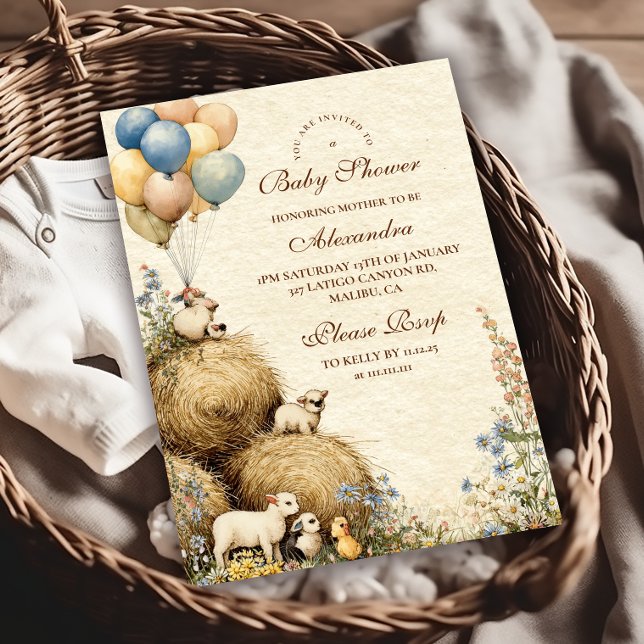 Invitación Baby Shower de animales de la granja de heno en el (Subido por el creador)
