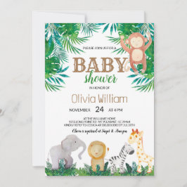 Invitación Baby Shower de animales de la jungla