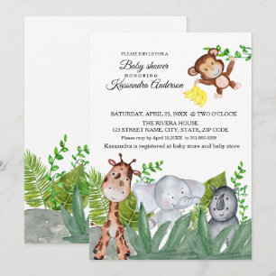 Invitación Baby Shower de animales de la jungla