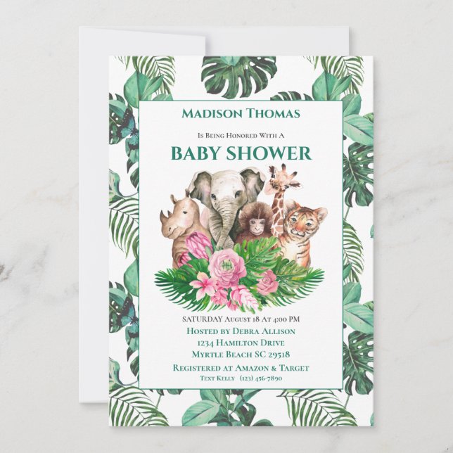 Invitación Baby Shower de animales de la jungla de Safari mat (Anverso)