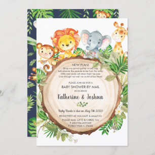 Invitación Baby Shower de animales de la jungla por correo ve