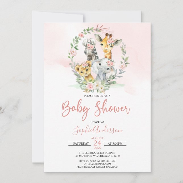 Invitación Baby Shower de animales de la selva de azúcares fl (Anverso)