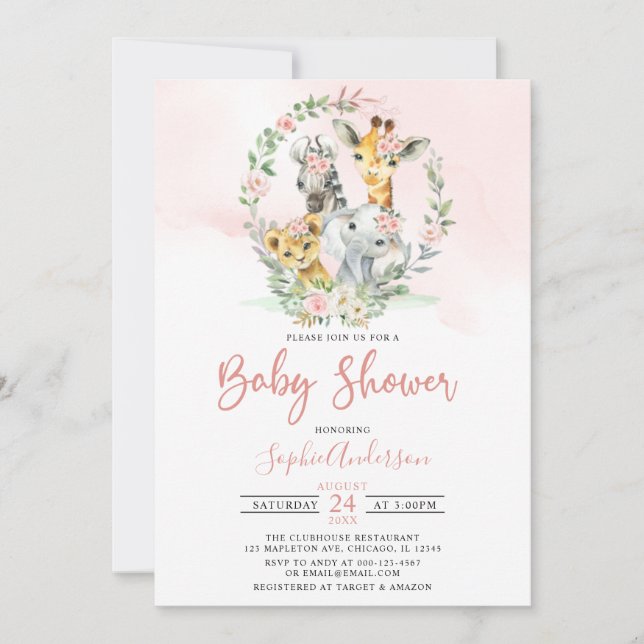 Invitación Baby Shower de animales de la selva de azúcares fl (Anverso)