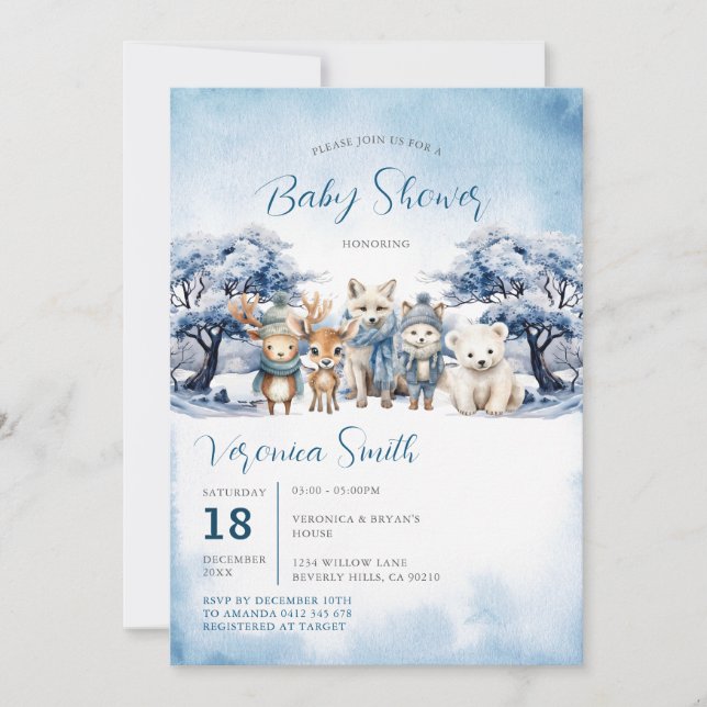 Invitación Baby Shower de animales de oso de oso de venado ár (Anverso)