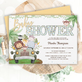 Invitación Baby Shower de animales de safari amarillos