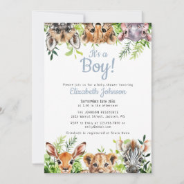 Invitación Baby Shower de animales de Safari color de agua de