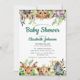 Invitación Baby Shower de animales de Safari de color de agua