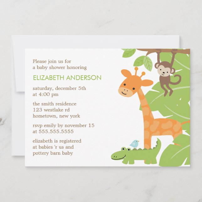 Invitación Baby Shower de animales de Safari de la jungla (Anverso)
