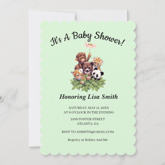 Invitación Baby Shower de animales de Safari de la jungla (Anverso)