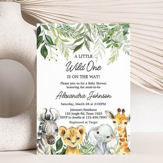 Invitación Baby Shower de animales de Safari de la jungla (Wild One Safari Baby Shower Invitation)