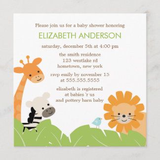 Invitación Baby Shower de animales de Safari de la jungla