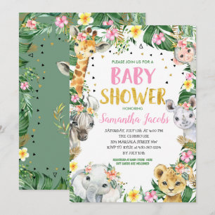 Invitación Baby Shower de animales de Safari de la jungla flo