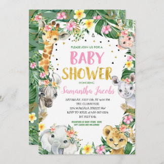 Invitación Baby Shower de animales de Safari de la jungla flo