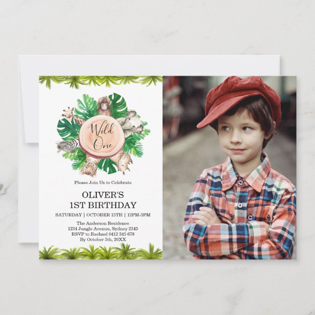 Invitación Baby Shower de animales de Safari de la Selva Trop (Anverso)