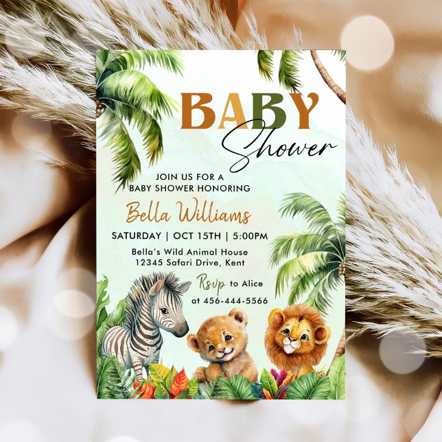 Invitación Baby Shower de animales de Safari de la Selva Trop (Subido por el creador)