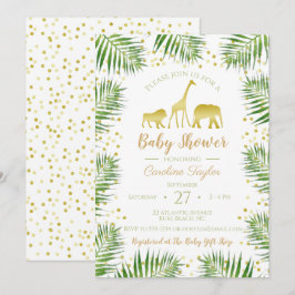 Invitación Baby Shower de animales de safari de oro