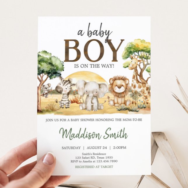 Invitación Baby Shower de animales de safari en la jungla de  (Safari Baby Shower Invitation)