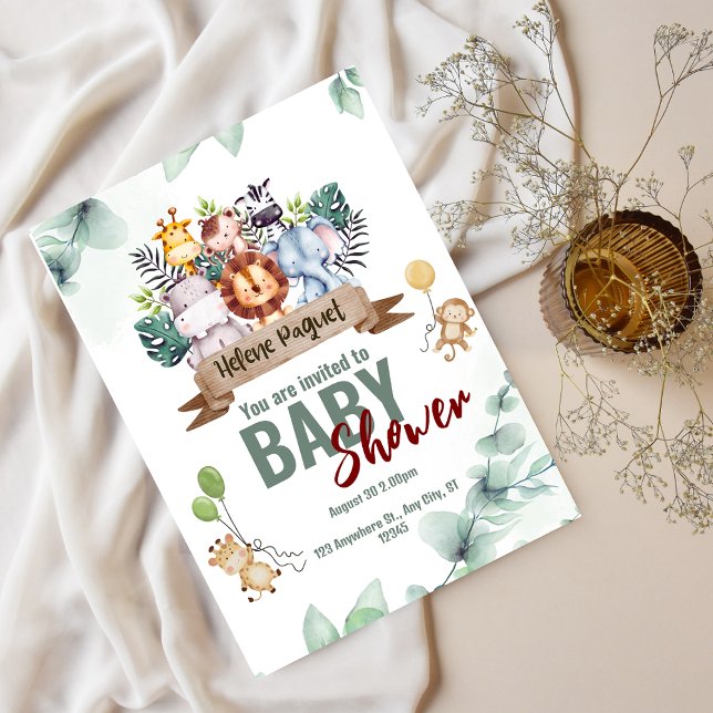 Invitación Baby Shower de animales de Safari estéticos verdes (Subido por el creador)