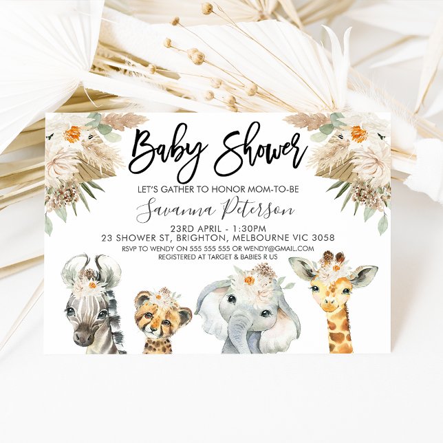 Invitación Baby Shower de animales de Safari Neutrales de Gén (Subido por el creador)
