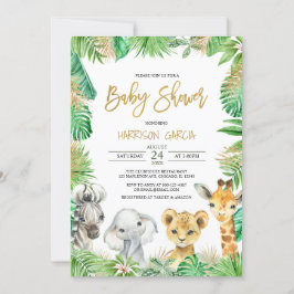 Invitación Baby Shower de animales de safari tropical de la j
