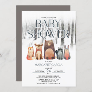 Invitación Baby Shower de Animales de Winter Forest Woodland