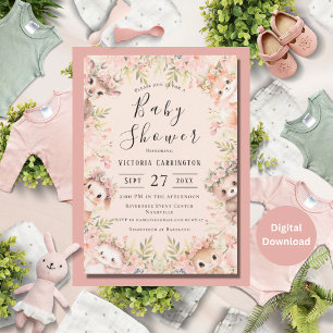 Invitación Baby Shower de animales de Woodland color de agua 