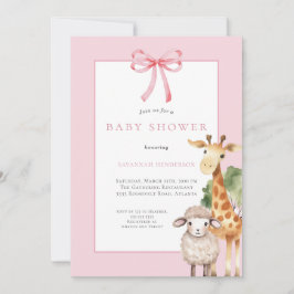 Invitación Baby Shower de animales de Woodland de color rosa