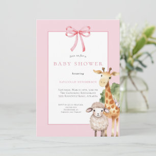 Invitación Baby Shower de animales de Woodland de color rosa