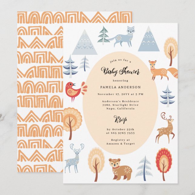 Invitación Baby Shower De Animales De Woodland De Estilo Étni (Anverso / Reverso)