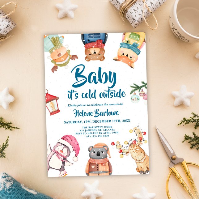 Invitación Baby Shower De Animales De Woodland De Invierno De (Cute Stylish Winter Woodland Animals Baby Shower Invitation)