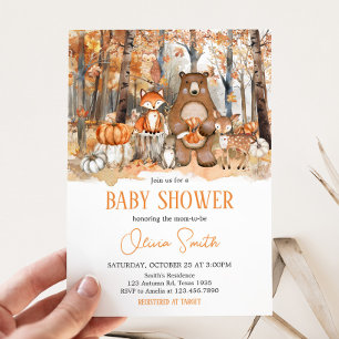 Invitación Baby Shower de animales de Woodland de la calabaza
