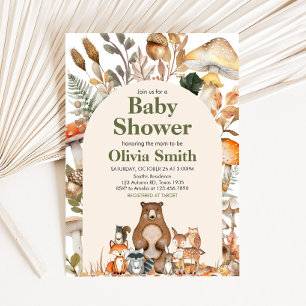 Invitación Baby Shower de animales del bosque otoñal